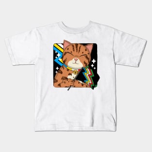 Cute Bengal Cat Holding Disability Pride Flag Kids T-Shirt